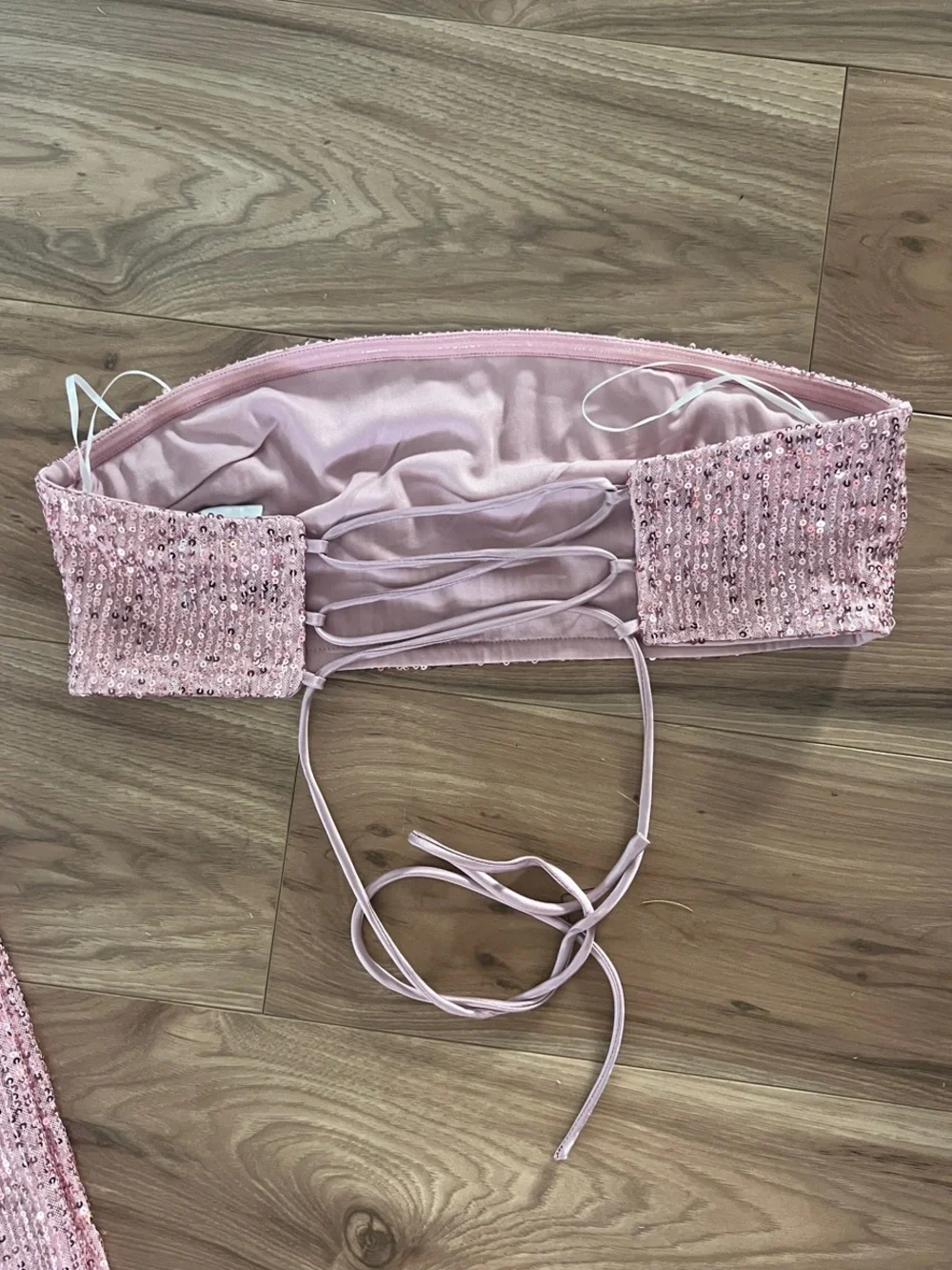 Hello Molly Pink Sequin Bandeau & Wide-Leg Pant Set